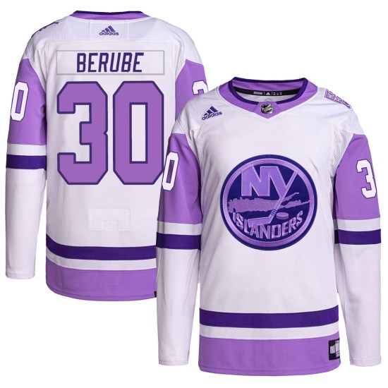 Jean-Francois Berube New York Islanders Authentic Hockey Fights Cancer Primegreen Adidas Jersey - White/Purple