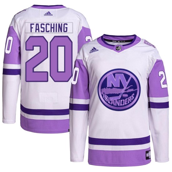 Hudson Fasching New York Islanders Authentic Hockey Fights Cancer Primegreen Adidas Jersey - White/Purple