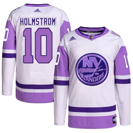 Simon Holmstrom New York Islanders Authentic Hockey Fights Cancer Primegreen Adidas Jersey - White/Purple