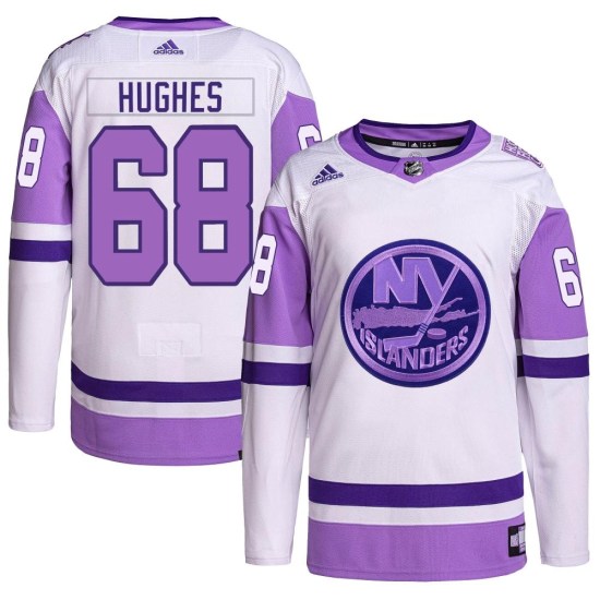 Bobby Hughes New York Islanders Authentic Hockey Fights Cancer Primegreen Adidas Jersey - White/Purple