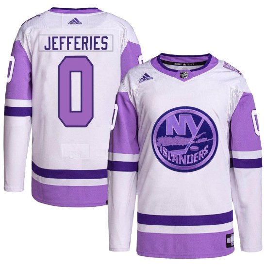 Alex Jefferies New York Islanders Authentic Hockey Fights Cancer Primegreen Adidas Jersey - White/Purple
