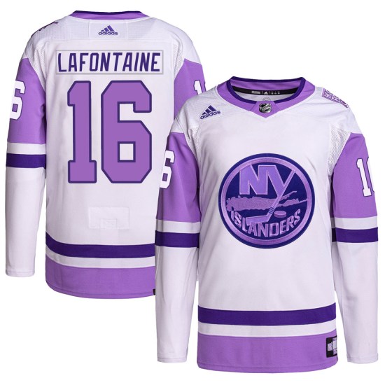Pat LaFontaine New York Islanders Authentic Hockey Fights Cancer Primegreen Adidas Jersey - White/Purple