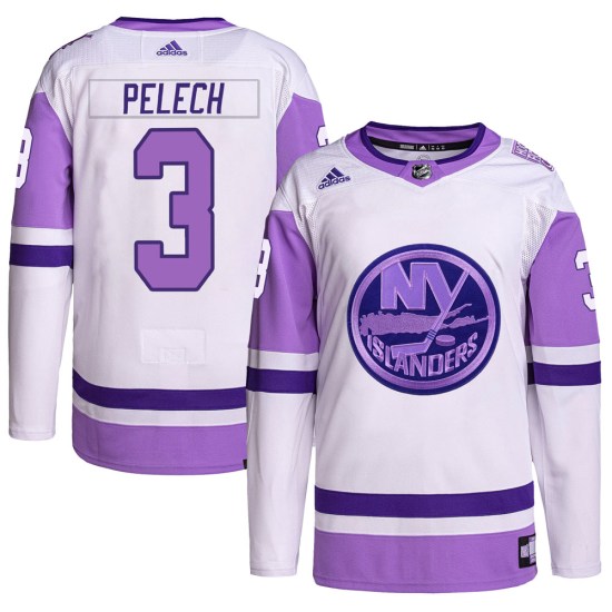 Adam Pelech New York Islanders Authentic Hockey Fights Cancer Primegreen Adidas Jersey - White/Purple