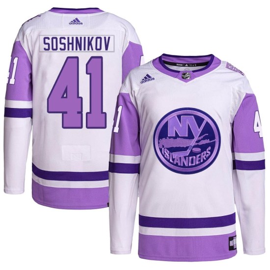 Nikita Soshnikov New York Islanders Authentic Hockey Fights Cancer Primegreen Adidas Jersey - White/Purple