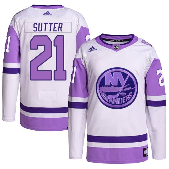 Brent Sutter New York Islanders Authentic Hockey Fights Cancer Primegreen Adidas Jersey - White/Purple