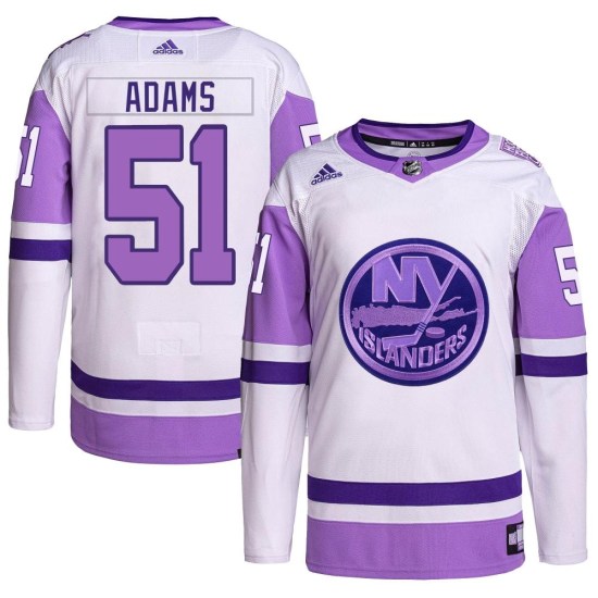 Collin Adams New York Islanders Youth Authentic Hockey Fights Cancer Primegreen Adidas Jersey - White/Purple