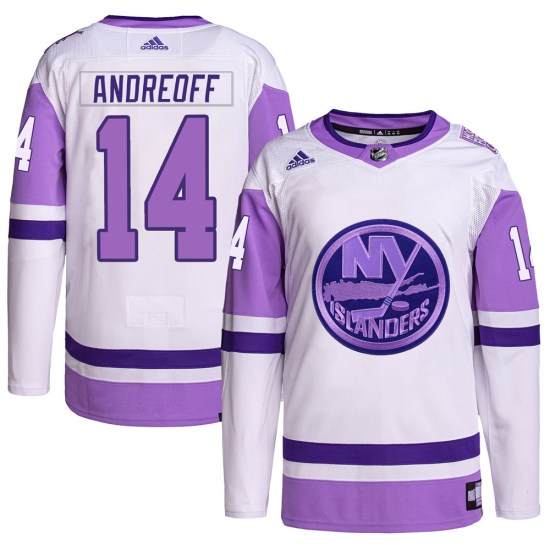 Andy Andreoff New York Islanders Youth Authentic Hockey Fights Cancer Primegreen Adidas Jersey - White/Purple