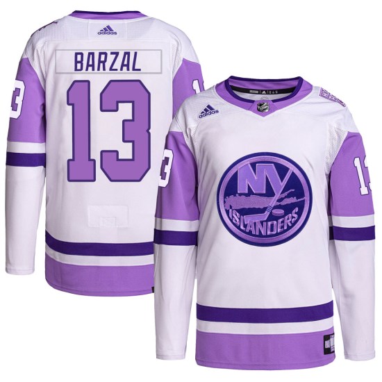 Mathew Barzal New York Islanders Youth Authentic Hockey Fights Cancer Primegreen Adidas Jersey - White/Purple