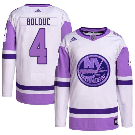 Samuel Bolduc New York Islanders Youth Authentic Hockey Fights Cancer Primegreen Adidas Jersey - White/Purple