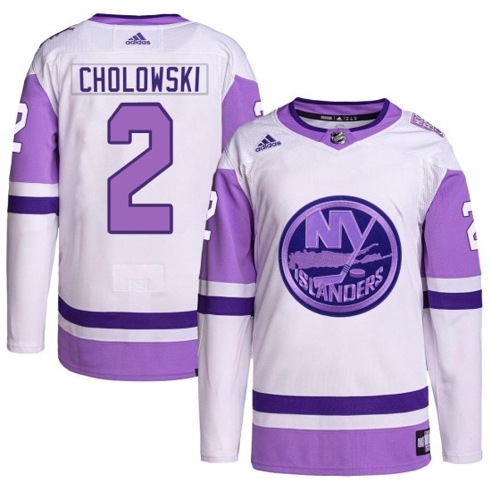 Dennis Cholowski New York Islanders Youth Authentic Hockey Fights Cancer Primegreen Adidas Jersey - White/Purple