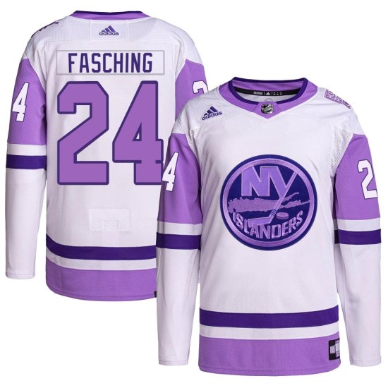Hudson Fasching New York Islanders Youth Authentic Hockey Fights Cancer Primegreen Adidas Jersey - White/Purple