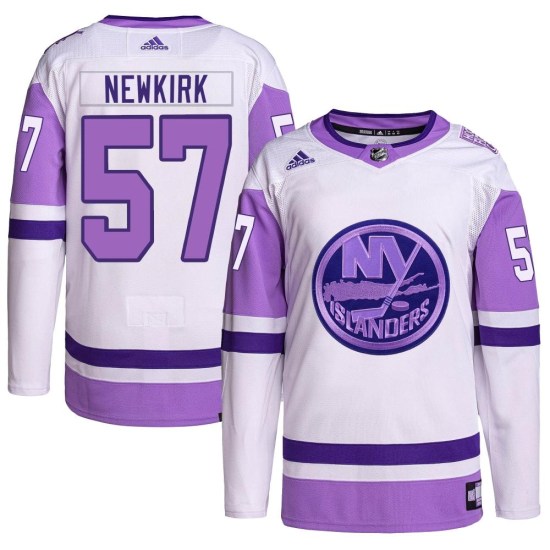 Reece Newkirk New York Islanders Youth Authentic Hockey Fights Cancer Primegreen Adidas Jersey - White/Purple