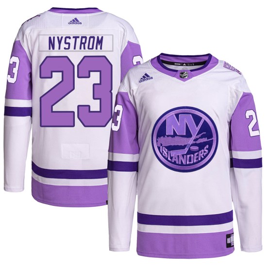 Bob Nystrom New York Islanders Youth Authentic Hockey Fights Cancer Primegreen Adidas Jersey - White/Purple