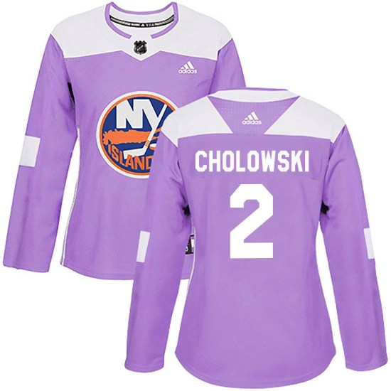 Dennis Cholowski New York Islanders Women's Authentic Fights Cancer Practice Adidas Jersey - Purple